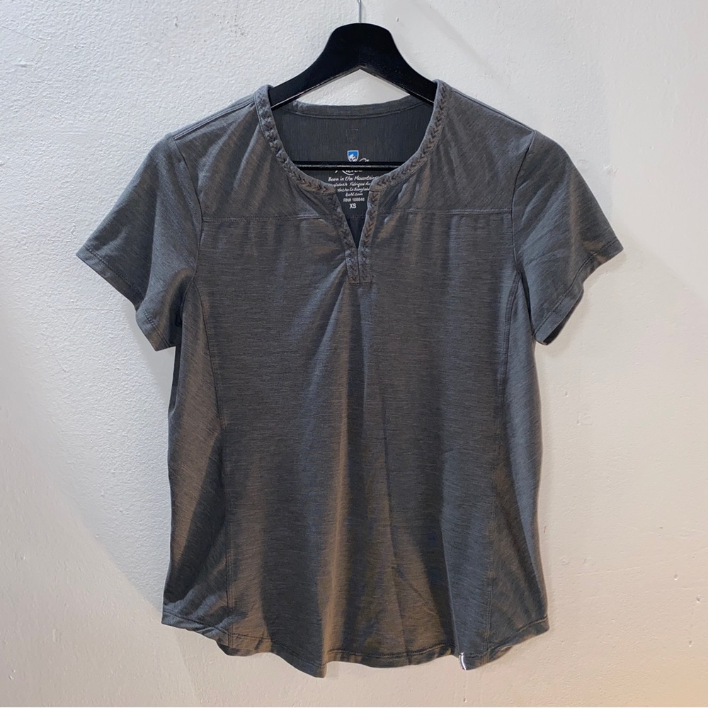 Kuhl Shirt Womens Size XS Gray Allegro Split Neck Embroidered Hiking Athleisure